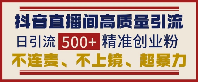 抖音直播间引流创业粉，无需连麦、不用上镜、超暴力，日引流500+高质量精准创业粉-创新Ovo