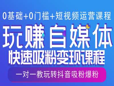 0基础+0门槛+短视频运营课程，玩赚自媒体快速吸粉变现课程，一对一教玩转抖音吸粉爆粉-创新Ovo
