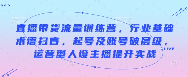 直播带货流量训练营，行业基础术语扫盲，起号及账号破层级，运营型人设主播提升实战-创新Ovo