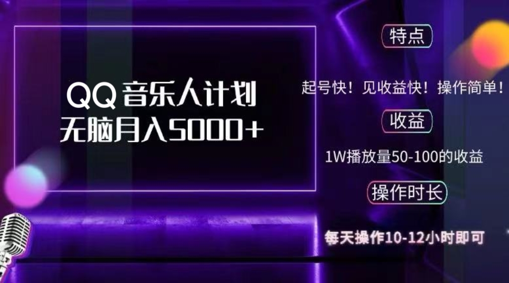 2024 QQ音乐人计划，纯无脑操作，轻松月入5000+，可批量放大操作-创新Ovo