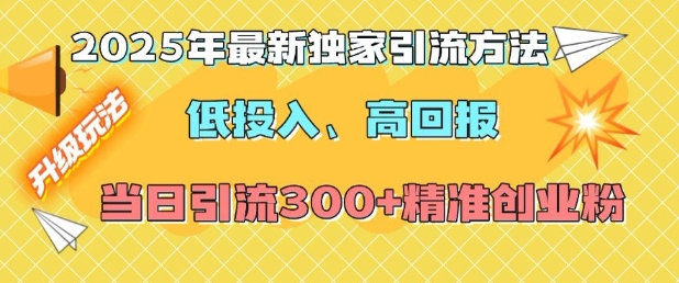 2025年最新独家引流方法，低投入高回报？当日引流300+精准创业粉-创新Ovo
