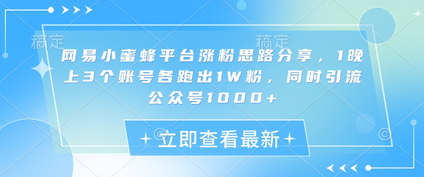 网易小蜜蜂平台涨粉思路分享，1晚上3个账号各跑出1W粉，同时引流公众号1000+-创新Ovo