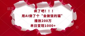 疯了吧！用AI做了个“会做饭的猫”，播放200万，单日变现1k-创新Ovo