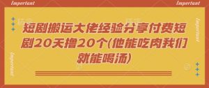 短剧搬运大佬经验分享付费短剧20天撸20个(他能吃肉我们就能喝汤)-创新Ovo