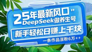 25年最新风口,用DeepSeek做养生号,新手轻松日赚上千块,一条作品涨粉...-创新Ovo