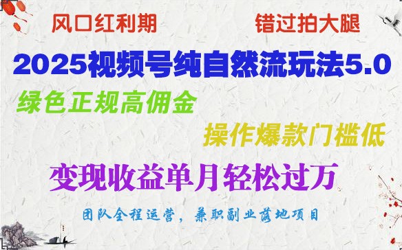 2025视频号纯自然流玩法5.0，绿色正规高佣金，操作爆款门槛低，变现收益单月轻松过万-创新Ovo