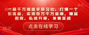 一品千万操盘手研习社，打爆一个引流品，实现百万千万业绩，爆品裂变，私域升单，发售实战-创新Ovo