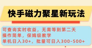 快手磁力新玩法，可查询实时收益，单机30+，批量可日入3到5张【揭秘】-创新Ovo