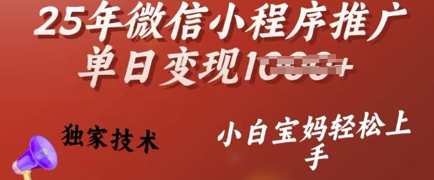 25年微信小程序推广单日变现多张，独家技术，小白宝妈轻松上手【揭秘】-创新Ovo