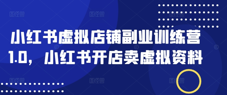 小红书虚拟店铺副业训练营1.0，小红书开店卖虚拟资料-创新Ovo