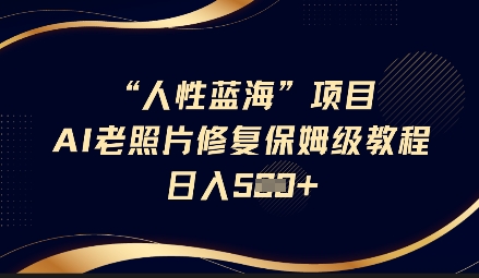 人性蓝海AI老照片修复项目保姆级教程，长期复购，轻松日入5张-创新Ovo
