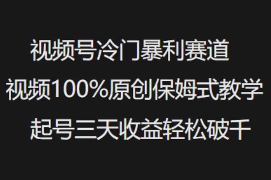 视频号冷门暴利赛道视频100%原创保姆式教学起号三天收益轻松破千-创新Ovo