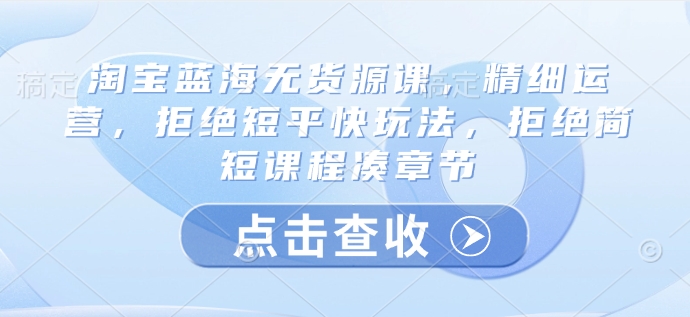 淘宝蓝海无货源课，精细运营，拒绝短平快玩法，拒绝简短课程凑章节-创新Ovo