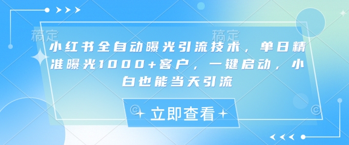 小红书全自动曝光引流技术，单日精准曝光1000+客户，一键启动，小白也能当天引流【揭秘】-创新Ovo