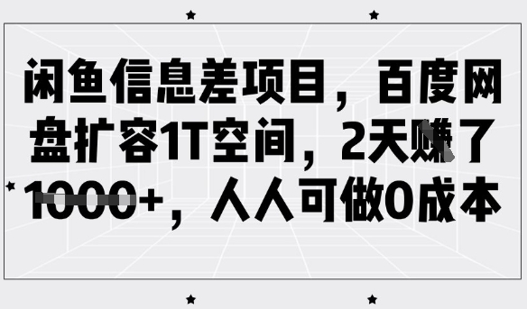 闲鱼信息差项目，百度网盘扩容1T空间，2天收益1k+，人人可做0成本-创新Ovo