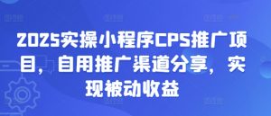 2025实操小程序CPS推广项目,自用推广渠道分享,实现被动收益-创新Ovo