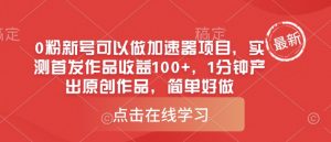 0粉新号可以做的加速器项目,实测首发作品收益100+,1分钟产出原创作品,简单好做-创新Ovo