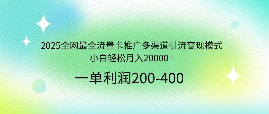 2025全网最全流量卡推广多渠道引流变现模式，小白轻松月入20000+-创新Ovo