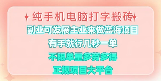 纯手机电脑打字搬砖，有手就行，几秒一单，多劳多得，正规项目大平台【揭秘】-创新Ovo