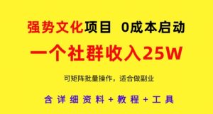 强势文化项目,一个社群收入25个W,0成本启动,可矩阵批量操作,原创详细实操教程-创新Ovo