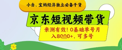 小白宝妈经济独立必备干货，京东短视频带货，亲测有效!0基础单号月入8k+，可多号【揭秘】-创新Ovo