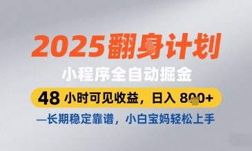 2025小程序全自动掘金，48 小时可见收益，日入8张，长期稳定靠谱，小白宝妈轻松上手【揭秘】-创新Ovo