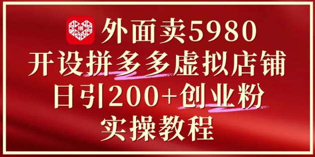 外面卖5980开设拼多多虚拟店铺：单日引流200+创业付费粉实战教程-创新Ovo