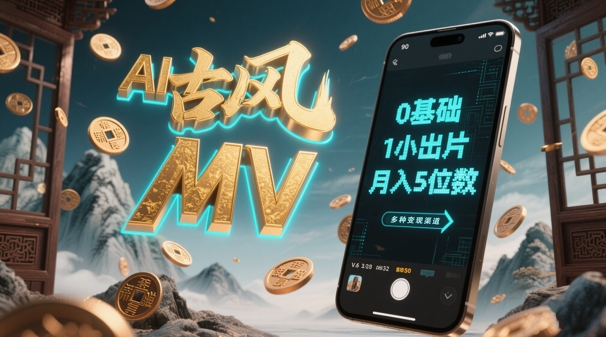 AI一键生成古风音乐MV，0剪辑基础1小时出片，多种变现渠道，一部手机月入5位数-创新Ovo