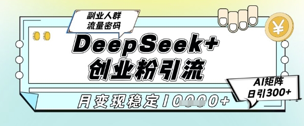 DeepSeek+创业粉精准引流，全新分享课4.0玩法，AI矩阵日引300+，多种变现方式，稳定月入1W-创新Ovo