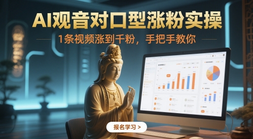 AI观音对口型涨粉实操，1条视频涨到千粉，手把手教你-创新Ovo