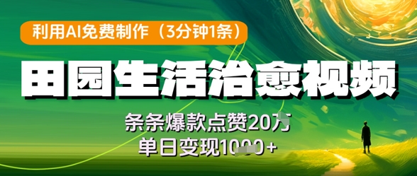 利用AI免费制作田园生活治愈视频，条条爆款点赞20W，单日变现几张-创新Ovo