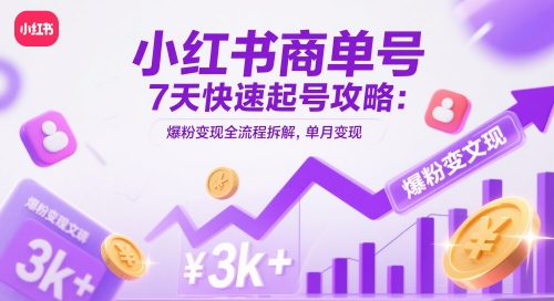 小红书商单号7天快速起号攻略：爆粉变现全流程拆解，单月变现3k+-创新Ovo