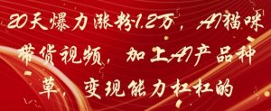20天爆力涨粉1.2W，AI猫咪带货视频，加上AI产品种草，变现能力杠杠的-创新Ovo