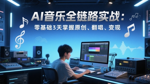 AI音乐全链路实战变现课：零基础3天掌握原创、翻唱、变现-创新Ovo