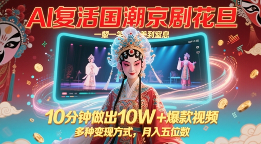 AI复活国潮京剧花旦，一颦一笑美到窒息，10分钟做出10W+爆款视频，多种变现方式，月入五位数-创新Ovo