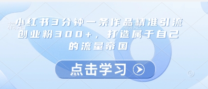 小红书3分钟一条作品精准引流创业粉300+，打造属于自己的流量帝国-创新Ovo