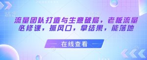 流量团队打造与生意破局,老板流量必修课,抓风口,拿结果,能落地-创新Ovo