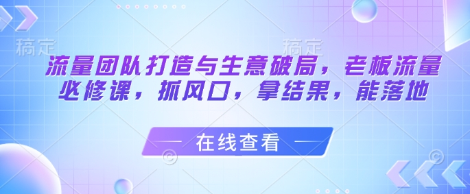 流量团队打造与生意破局，老板流量必修课，抓风口，拿结果，能落地-创新Ovo