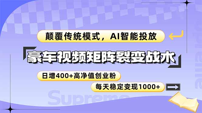 豪车视频矩阵裂变战术，颠覆传统模式，AI智能投放，日增400+高净值创业…-创新Ovo