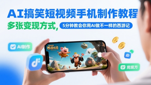 AI搞笑短视频手机制作教程，多张变现方式，5分钟教会你用AI做不一样的西游记-创新Ovo
