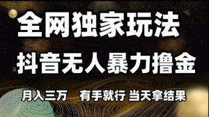 全网独家玩法抖音无人暴力撸金，月入3W，有手就行，当天拿结果【揭秘】-创新Ovo
