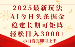 今日头条2025年最新玩法，思路简单，复制粘贴，稳定长期，轻松实现矩...-创新Ovo