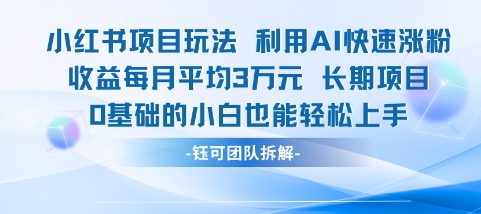 适合小白操作的小红书新项目，利用AI快速涨粉，收益每月平均1W+-创新Ovo