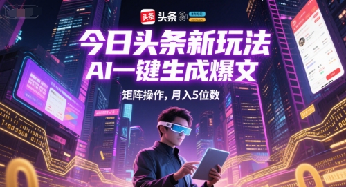 今日头条新玩法，AI一键生成爆文，矩阵操作，月入5位数-创新Ovo