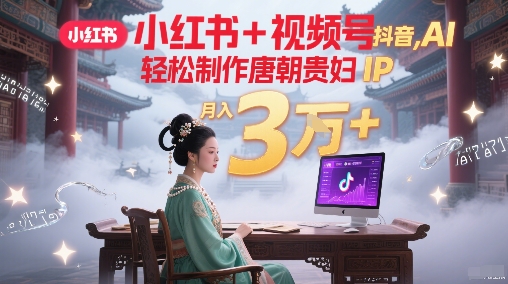 小红书+视频号+抖音，AI轻松制作唐朝贵妇IP，每天30分钟，轻松产出N条，月入3W+-创新Ovo