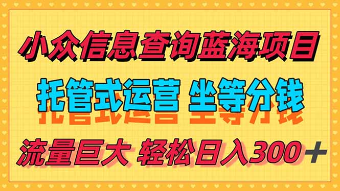 稳定日入300＋，小众信息查询蓝海项目，全程懒人式托管，解放你的时间-创新Ovo