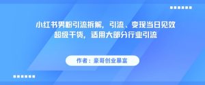 小红书男粉引流拆解，引流、变现当日见效超级干货，适用大部分行业引流-创新Ovo
