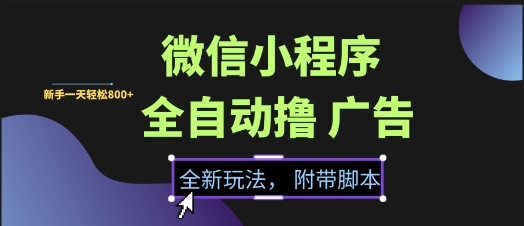 微信小程序全自动撸广告项目，彻底解决没流量的问题，新手一天8张+【揭秘】-创新Ovo