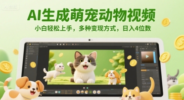 AI生成萌宠动物视频，小白轻松上手，多种变现方式，日入4位数-创新Ovo