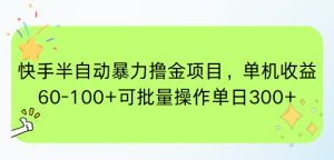 快手半自动暴力撸金项目，单机收益60-100+可批量操作单日300+-创新Ovo